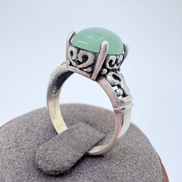 VTG Sterling Silver 925 Jade Cabochon Prong Set Statement Ring Size 7.75 - Picture 2 of 9
